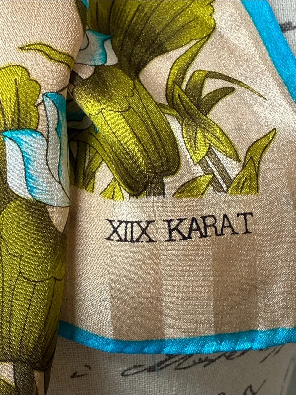 XIIX Karet Floral Silk Scarf with Turquoise Trim